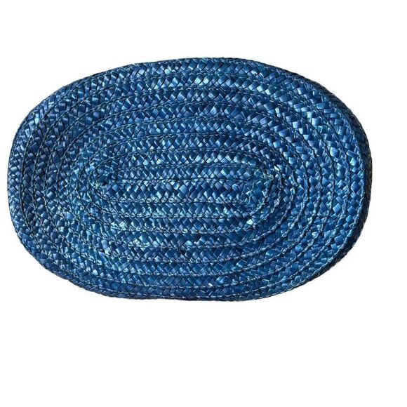 Rebecca Minkoff Woven Straw Tote Shoulder Bag Tan Blue Teal - Picture 5 of 15